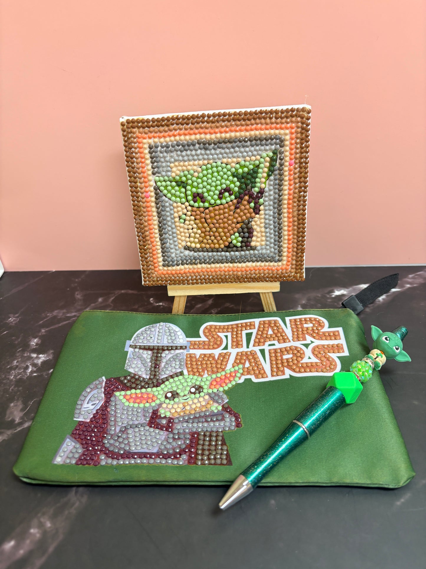 Whimsical Galaxy Inspired Bundle includes zippered pouch, pen & canvas pic