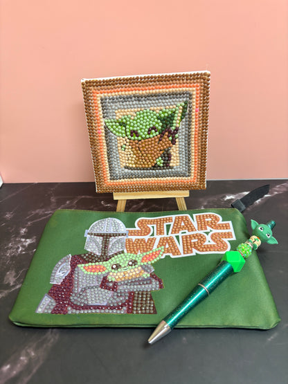Whimsical Galaxy Inspired Bundle includes zippered pouch, pen & canvas pic
