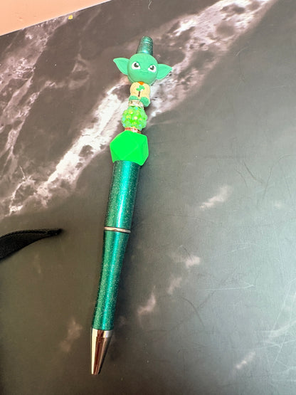 Galaxy Character Beadable Pen — Green Glitter with Character Topper
