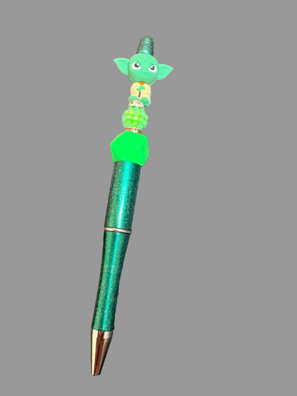 Galaxy Character Beadable Pen — Green Glitter with Character Topper