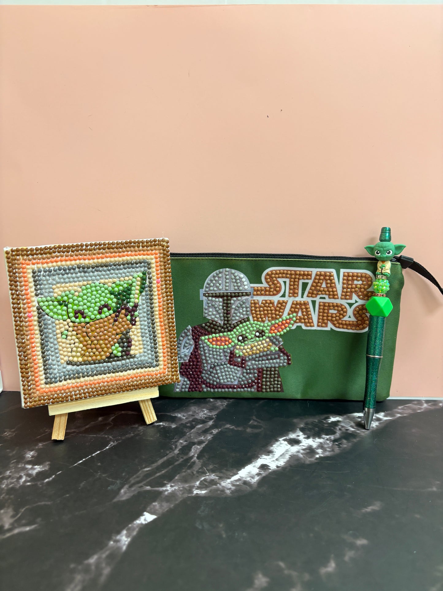 Whimsical Galaxy Inspired Bundle includes zippered pouch, pen & canvas pic