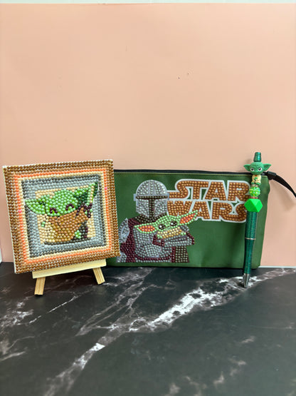 Whimsical Galaxy Inspired Bundle includes zippered pouch, pen & canvas pic