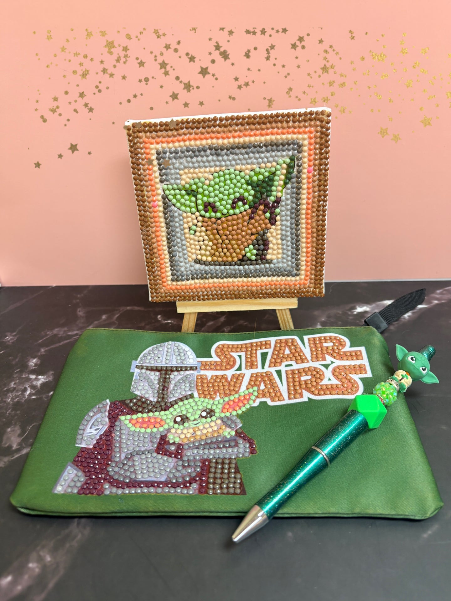 Whimsical Galaxy Inspired Bundle includes zippered pouch, pen & canvas pic