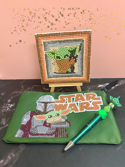 Whimsical Galaxy Inspired Bundle includes zippered pouch, pen & canvas pic