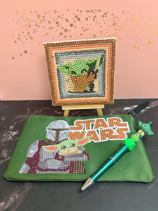 Whimsical Galaxy Inspired Bundle includes zippered pouch, pen & canvas pic