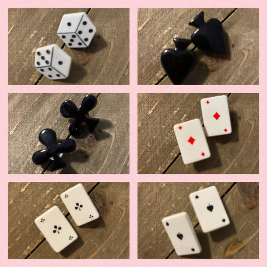 Card Game Collection Post Earrings (diamonds, spades, clubs, dice)Pink tiful of LOVE