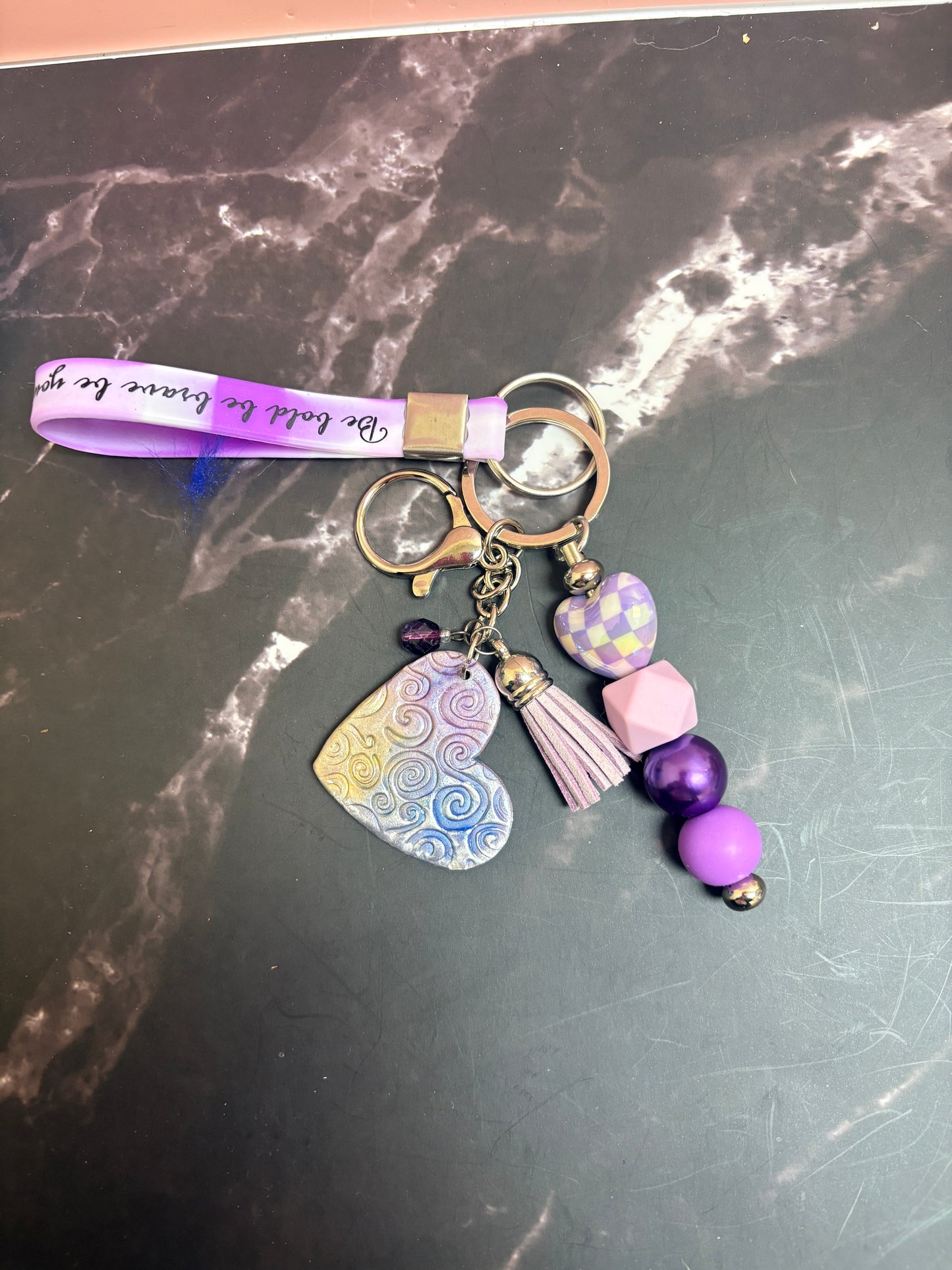 Purple Designed Small Wristlet Keychain