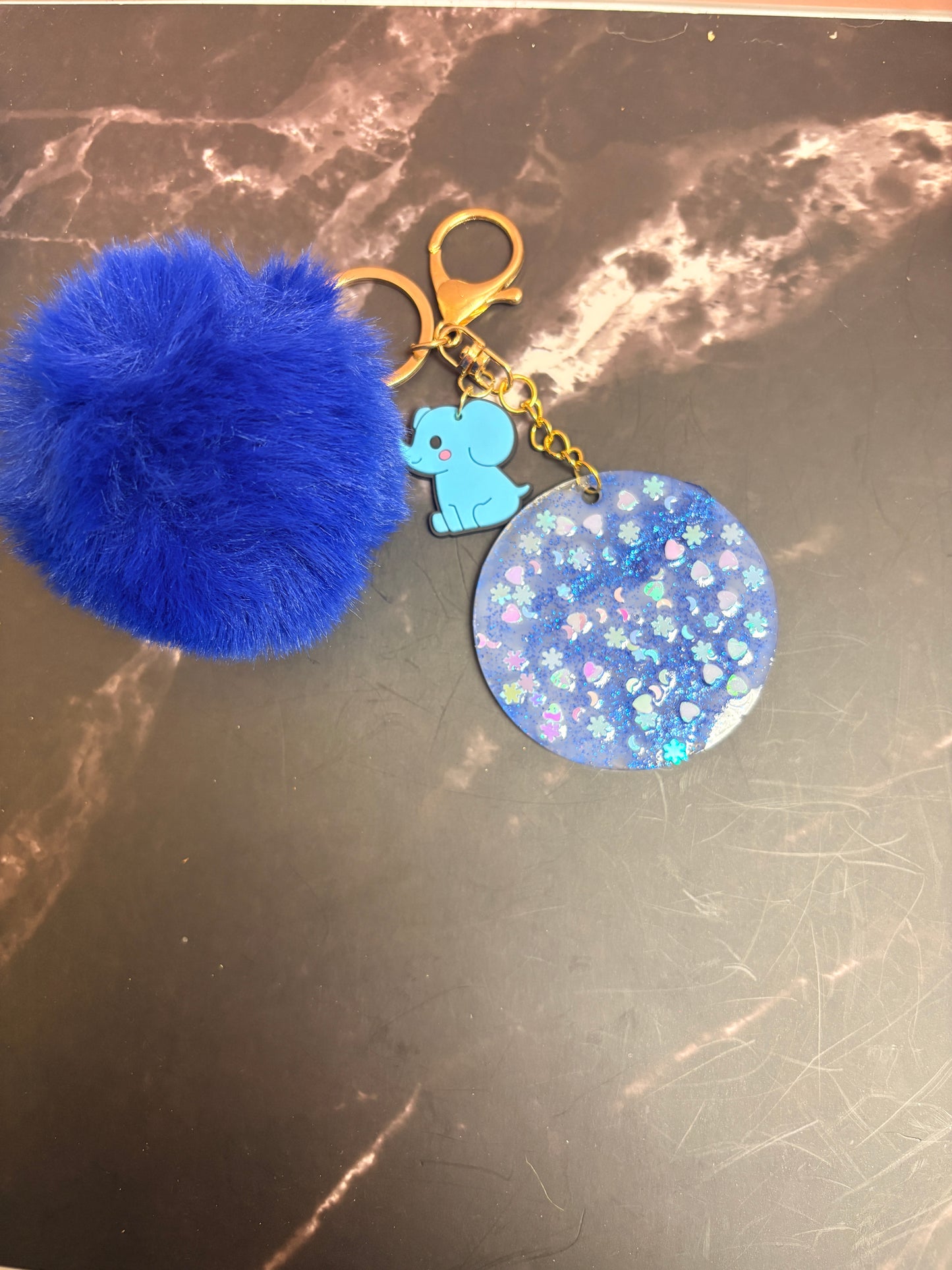 Blue Pom Pom Elephant Keychain