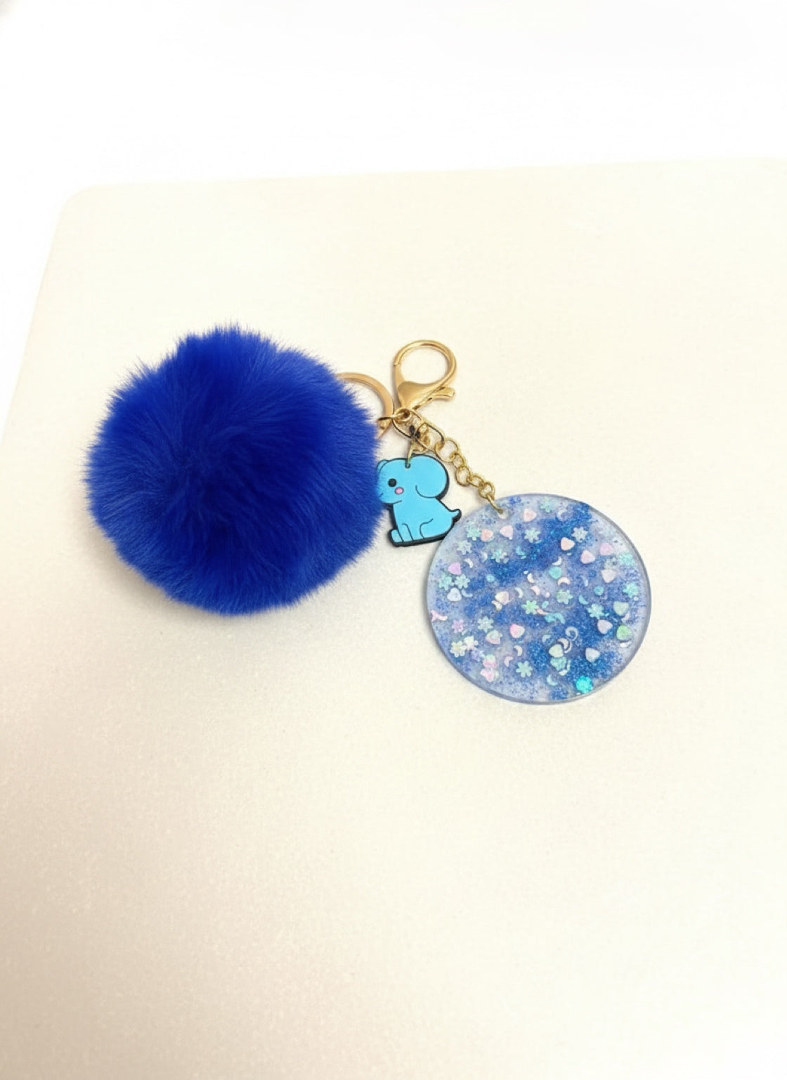 Blue Pom Pom Elephant Keychain