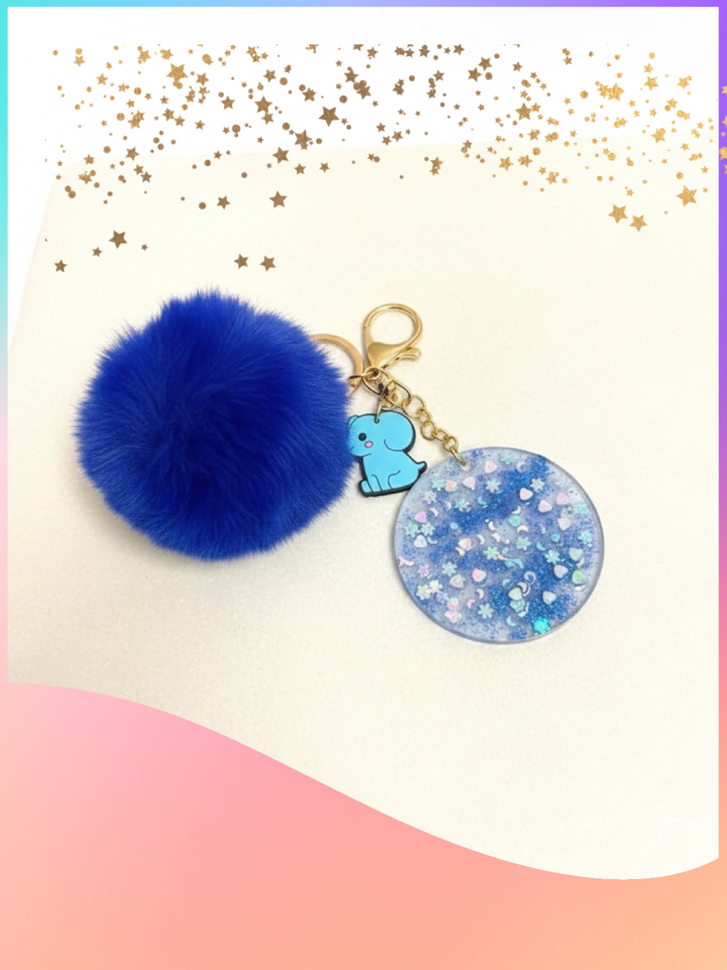 Blue Pom Pom Elephant Keychain