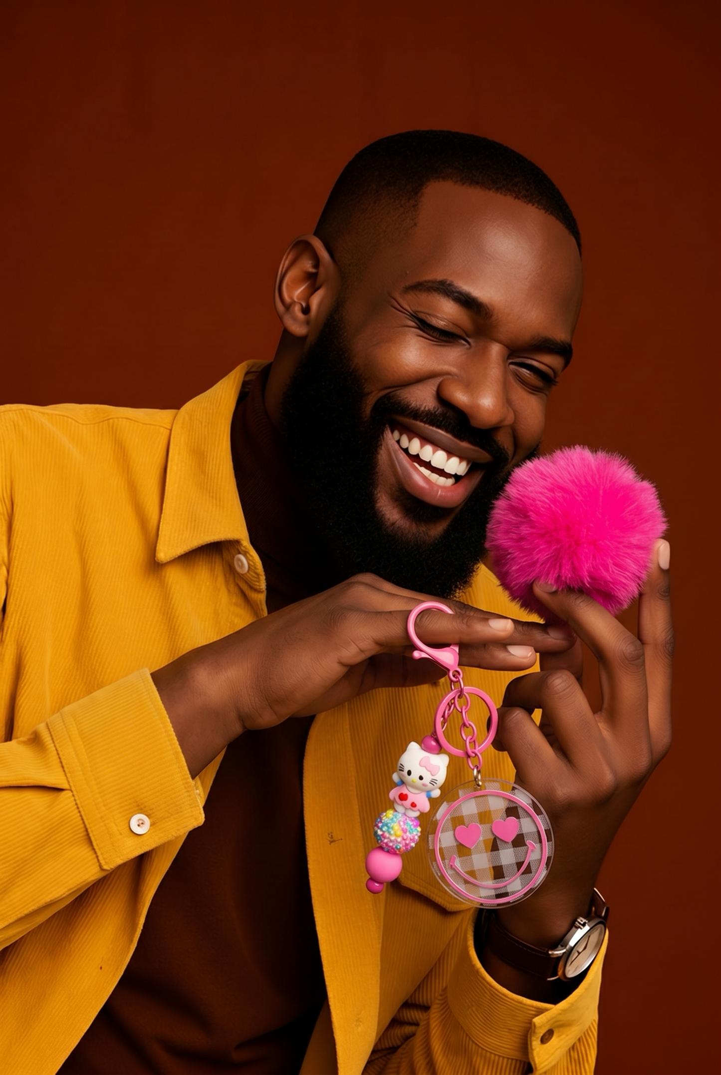 Pink Smiley Face Keychain