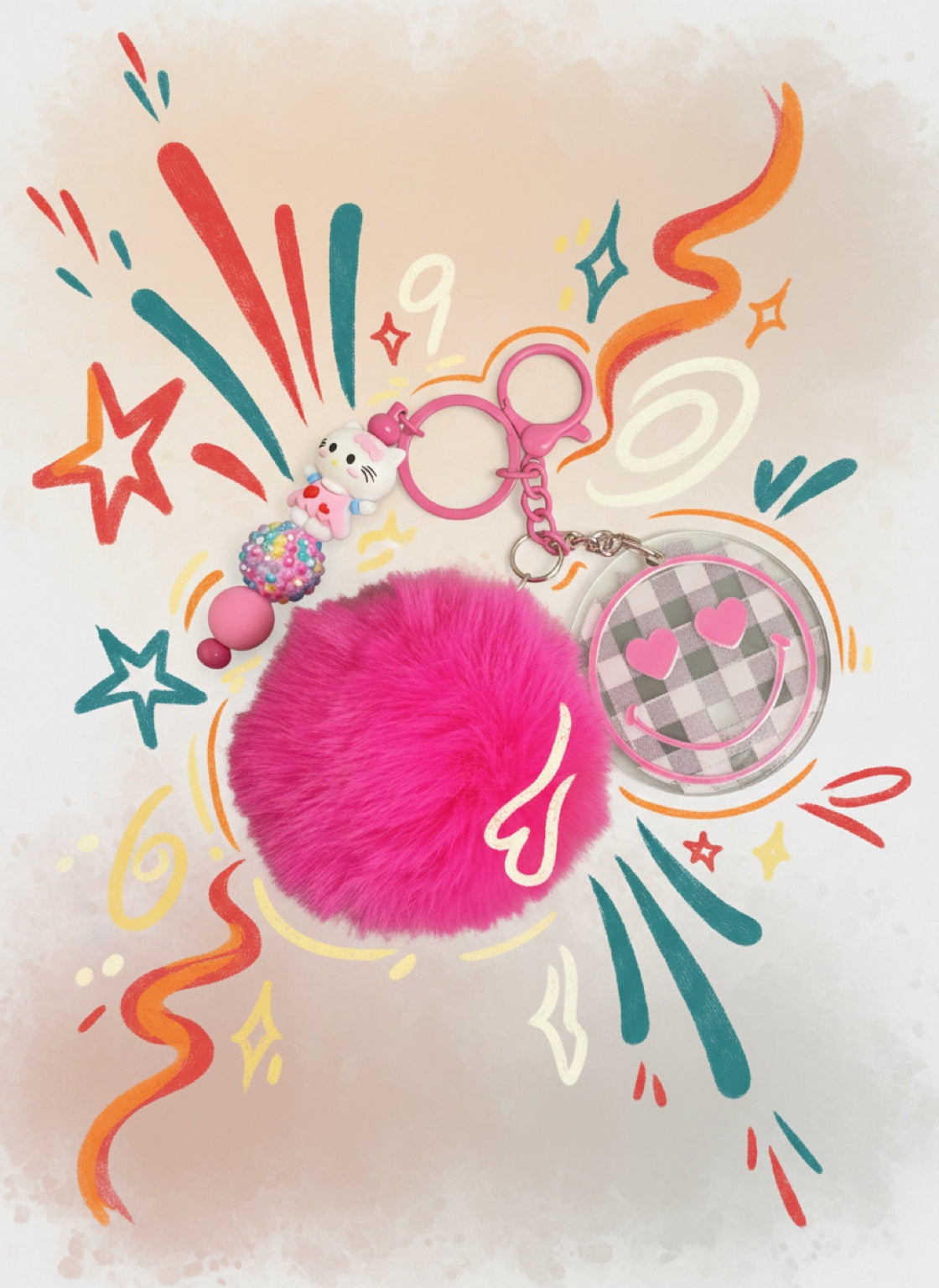 Pink Smiley Face Keychain