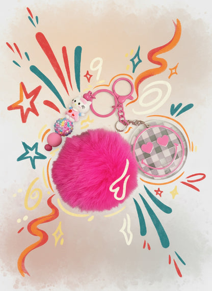 Pink Smiley Face Keychain