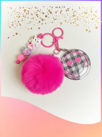 Pink Smiley Face Keychain