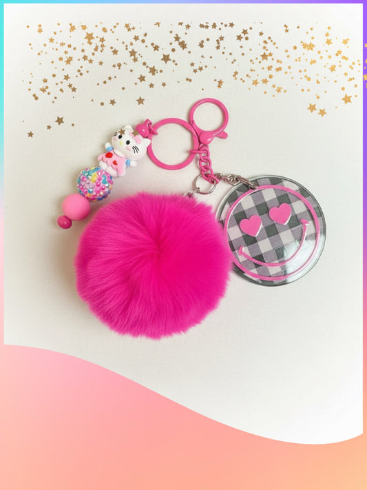 Pink Smiley Face Keychain