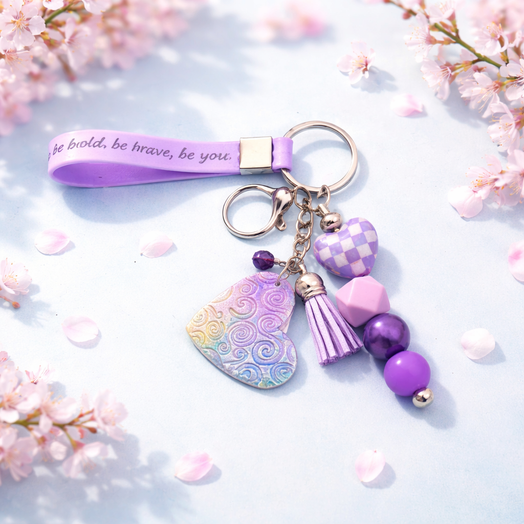 Purple Designed Small Wristlet Keychain