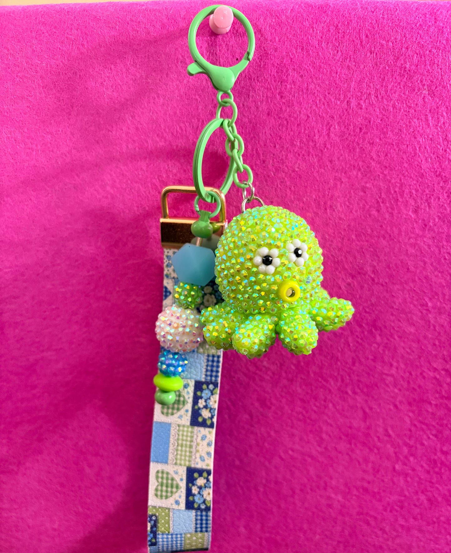 Green Blinged Octopus Wristlet Keychain