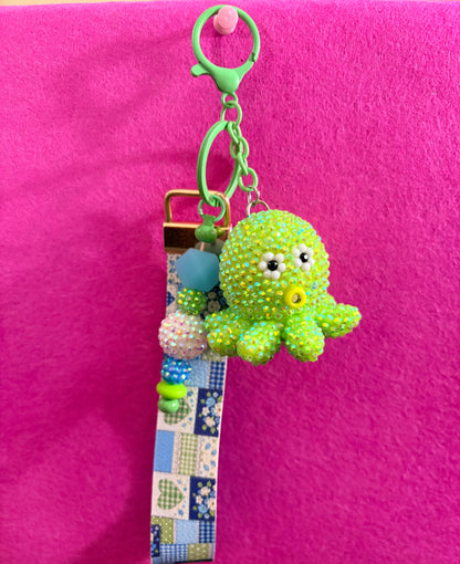 Green Blinged Octopus Wristlet Keychain