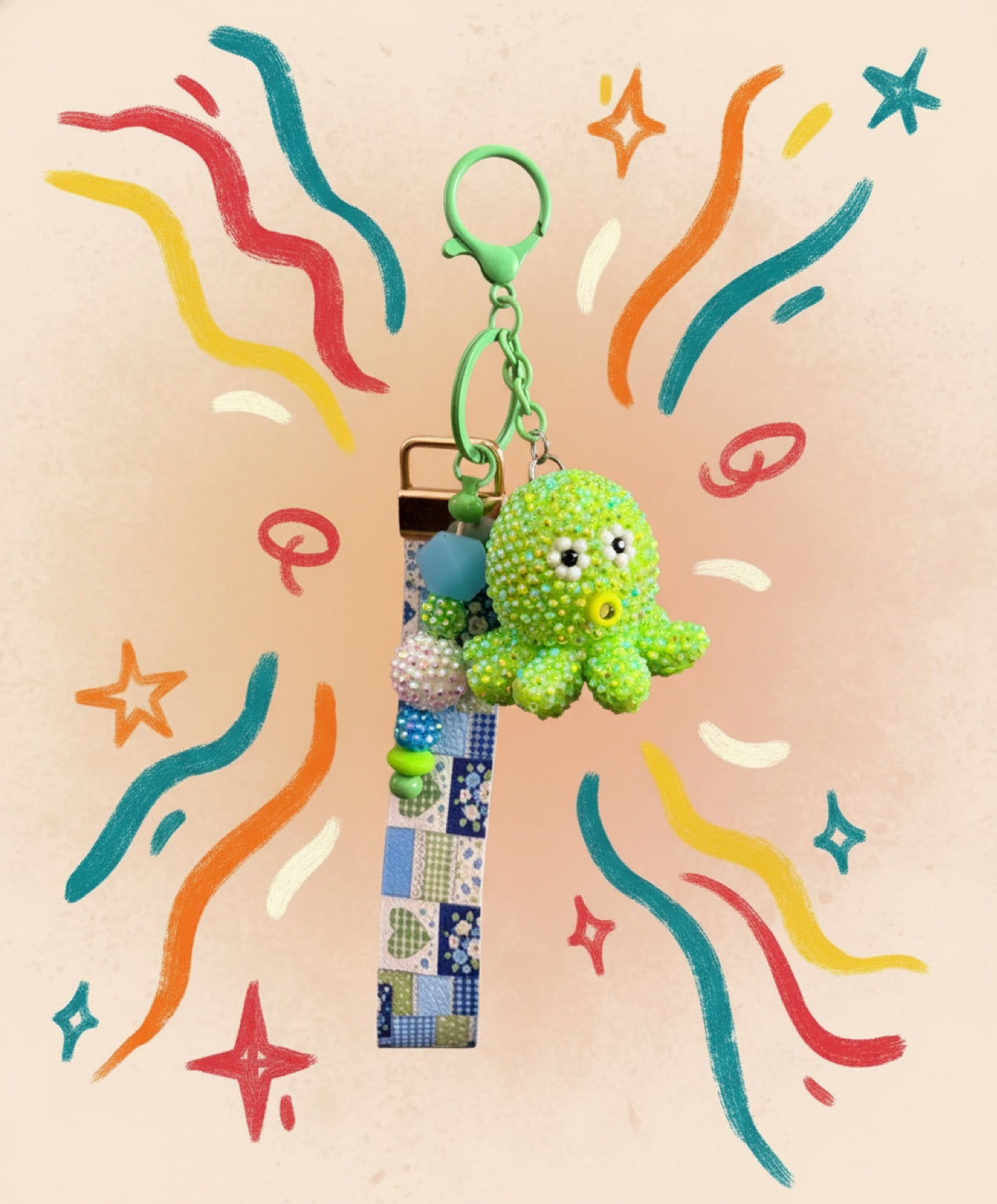 Green Blinged Octopus Wristlet Keychain