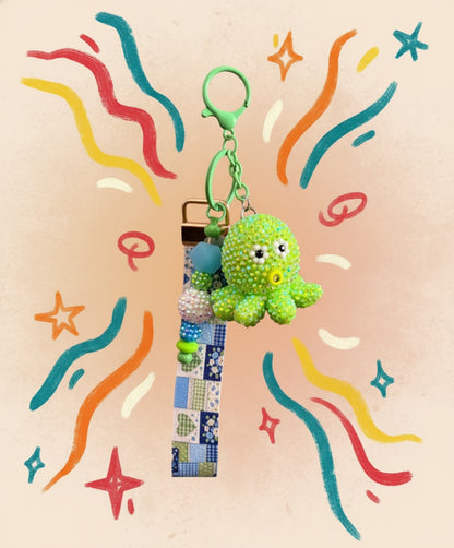 Green Blinged Octopus Wristlet Keychain