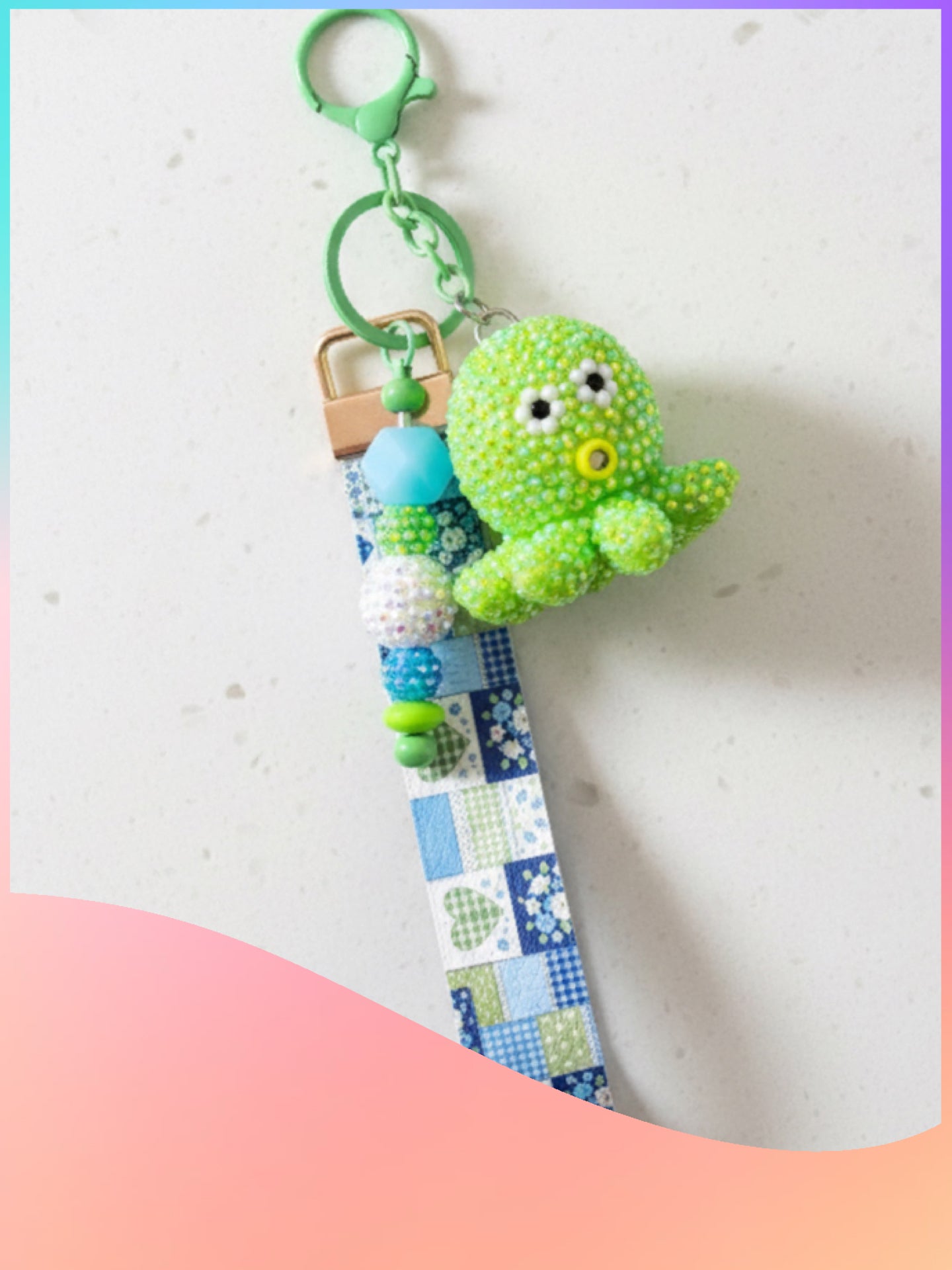 Green Blinged Octopus Wristlet Keychain