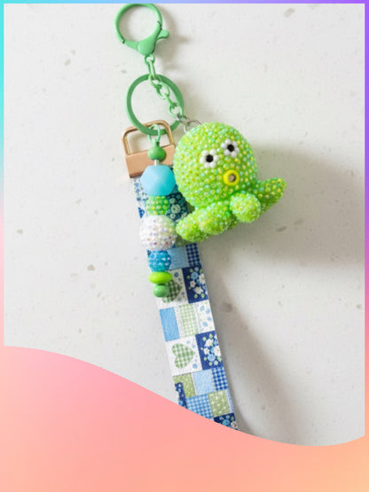 Green Blinged Octopus Wristlet Keychain