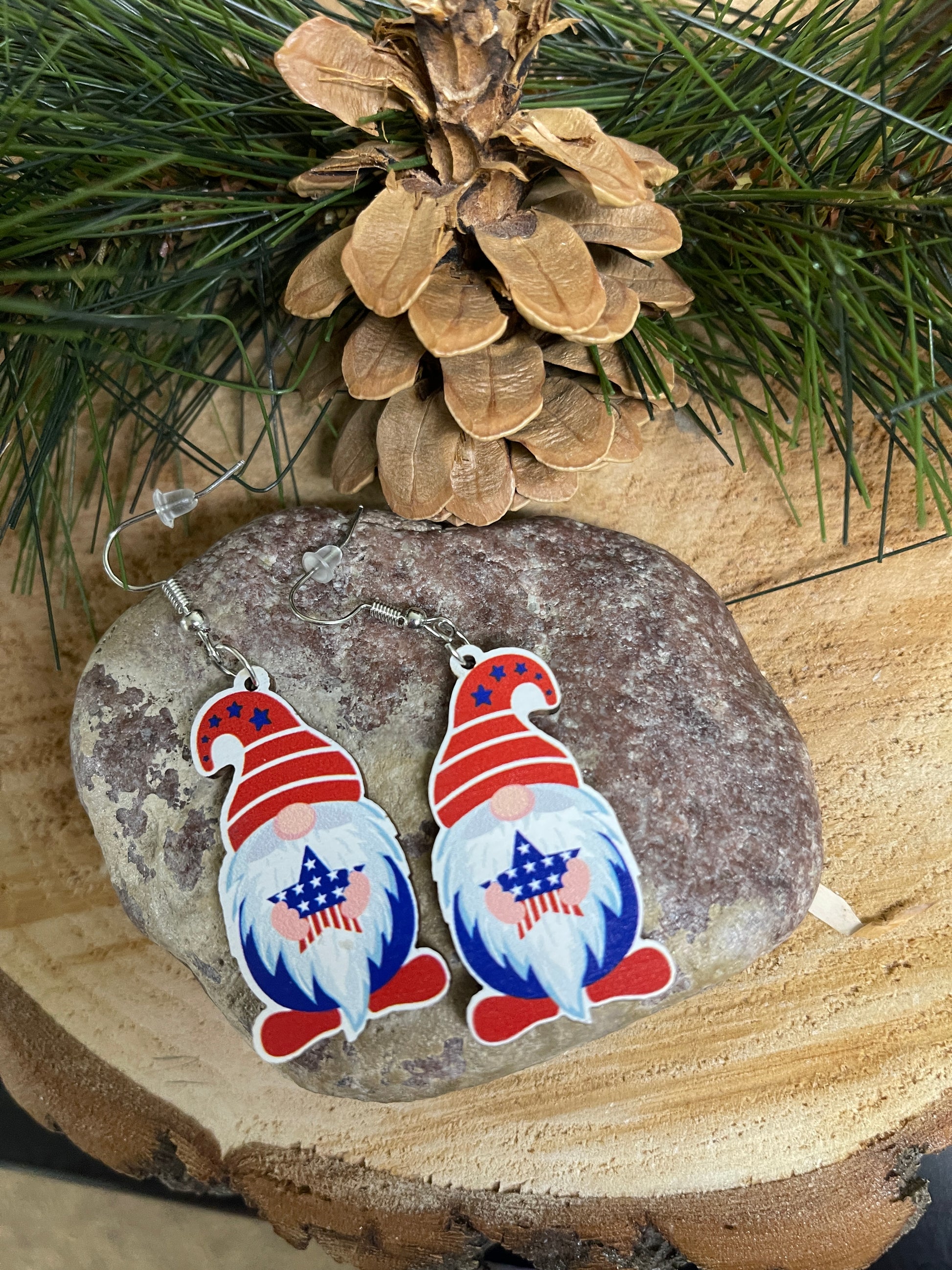 Patriotic Gnome Wire earringsPink tiful of LOVE