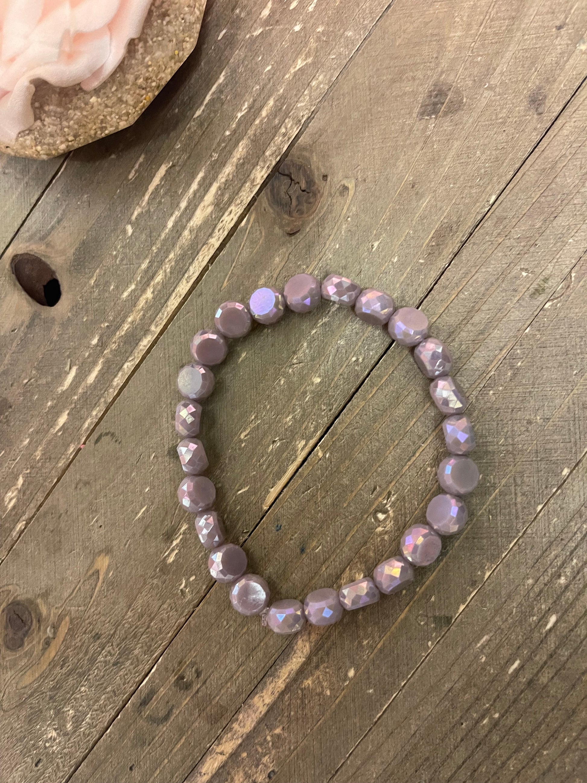 Purple faceted Marbled Faux Stone beaded Stretch braceletPink tiful of LOVE