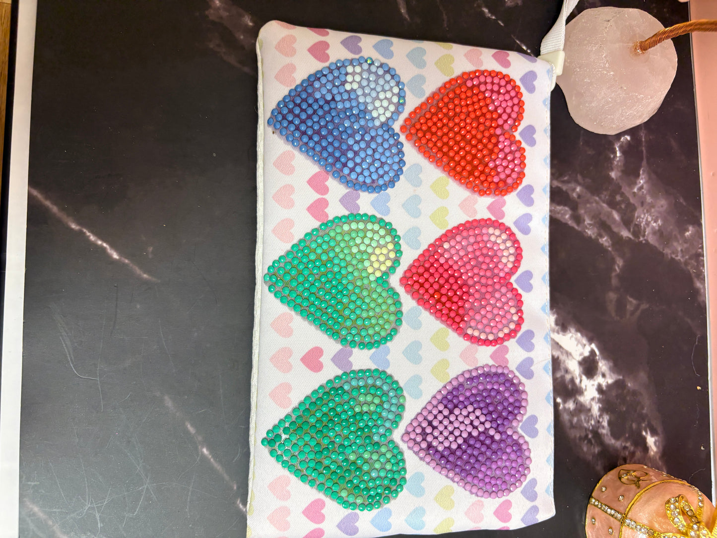 Diamond Art Heart Zippered Pouch – Rainbow Hearts Sparkle Accessory Bag