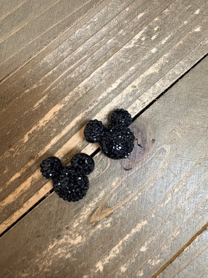 Black Sparkling Mouse Ear Stud Earrings – Rhinestone Look Posts