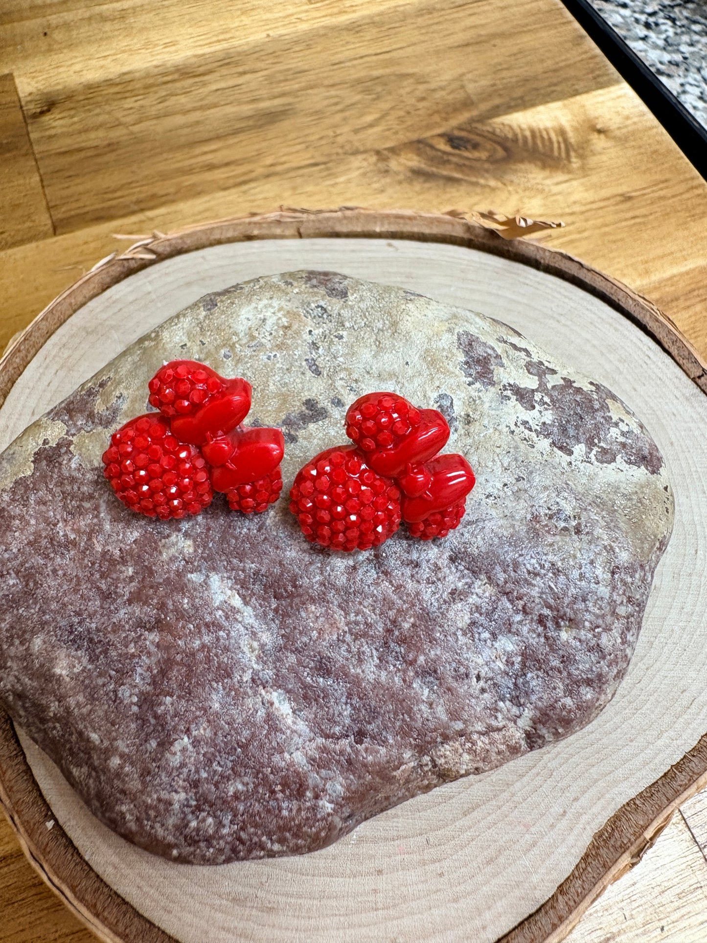 Red Sparkling Mouse Ear Bow Stud Earrings – Rhinestone Look Posts