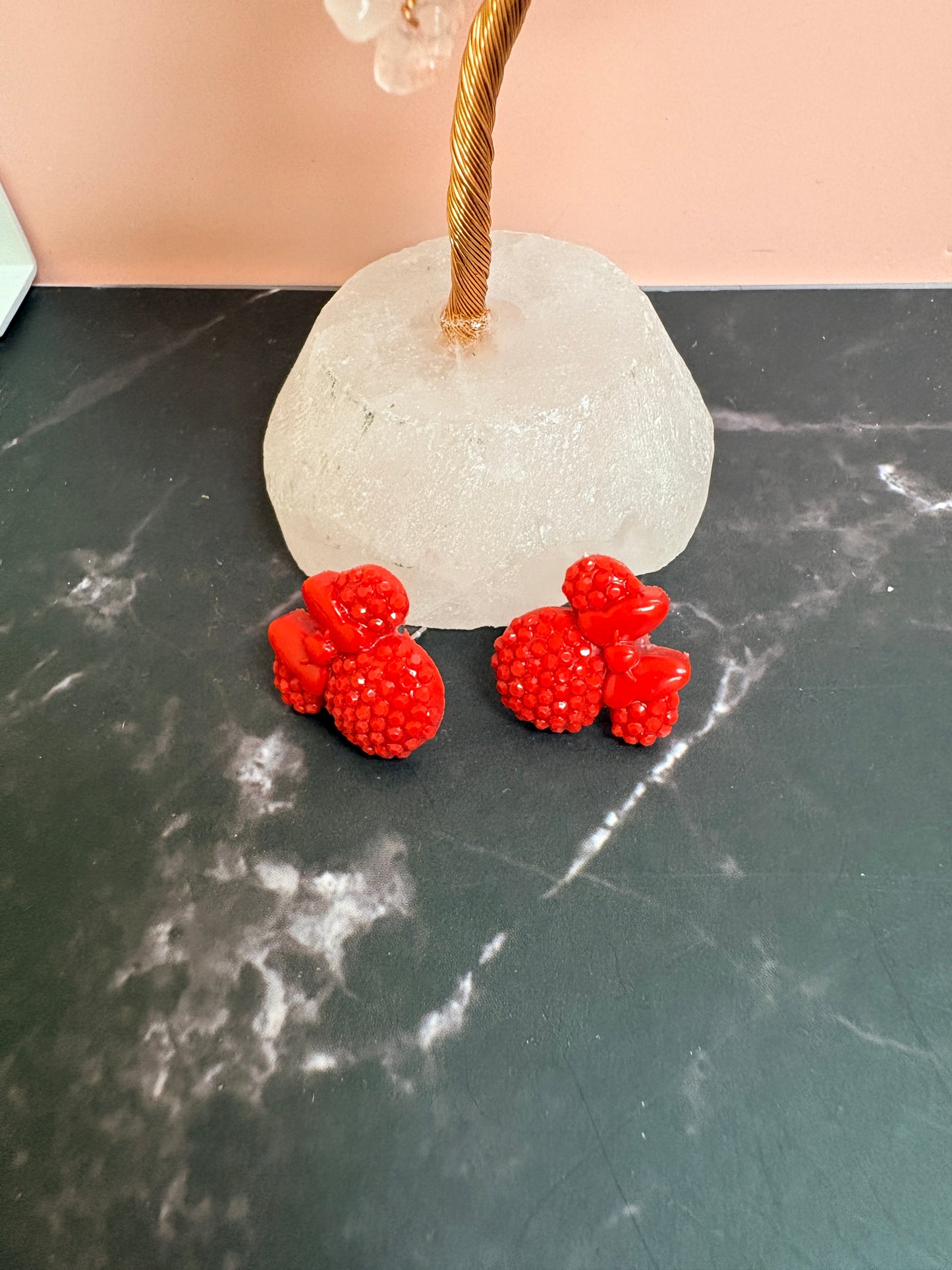 Red Sparkling Mouse Ear Bow Stud Earrings – Rhinestone Look Posts