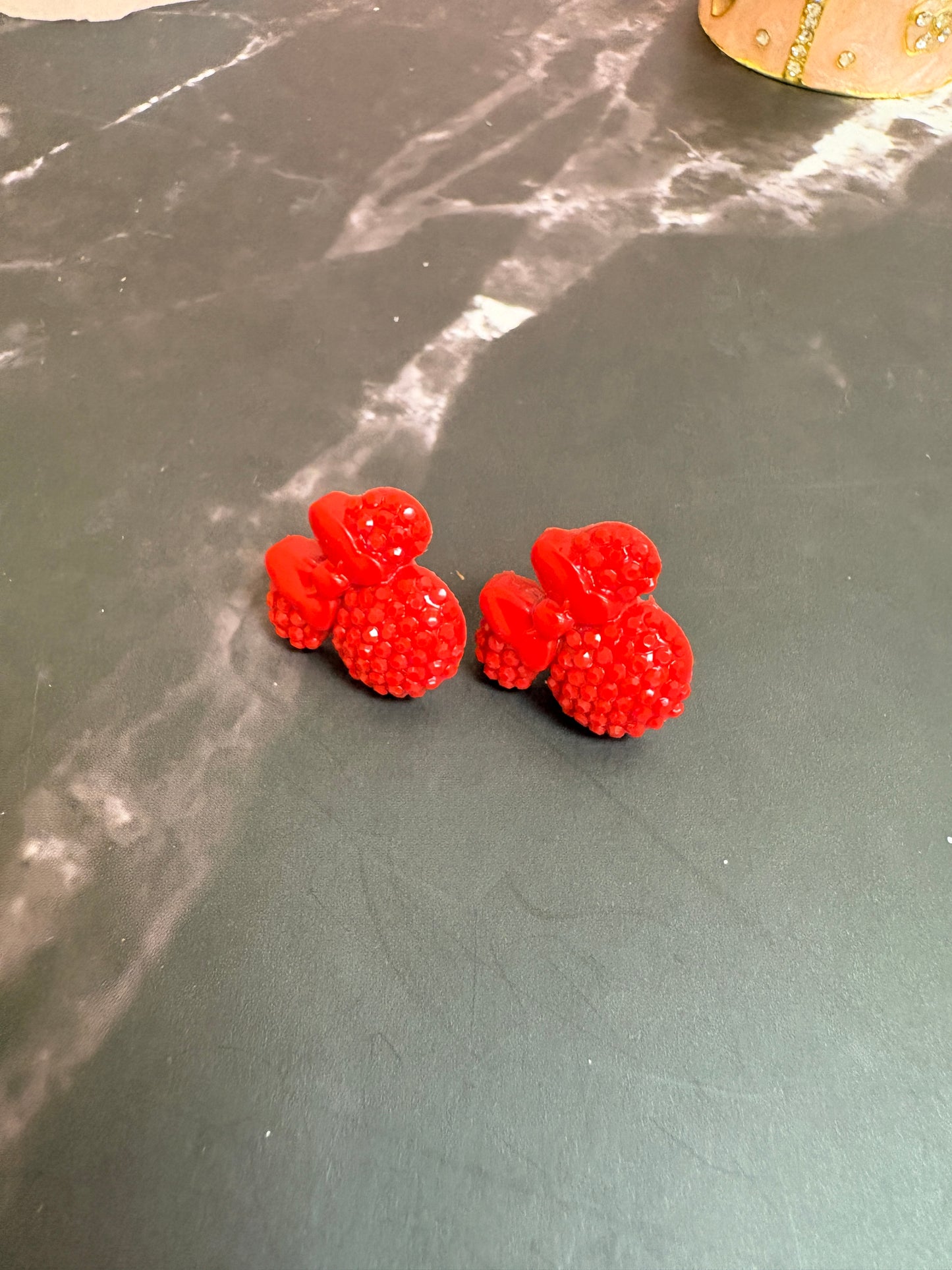 Red Sparkling Mouse Ear Bow Stud Earrings – Rhinestone Look Posts