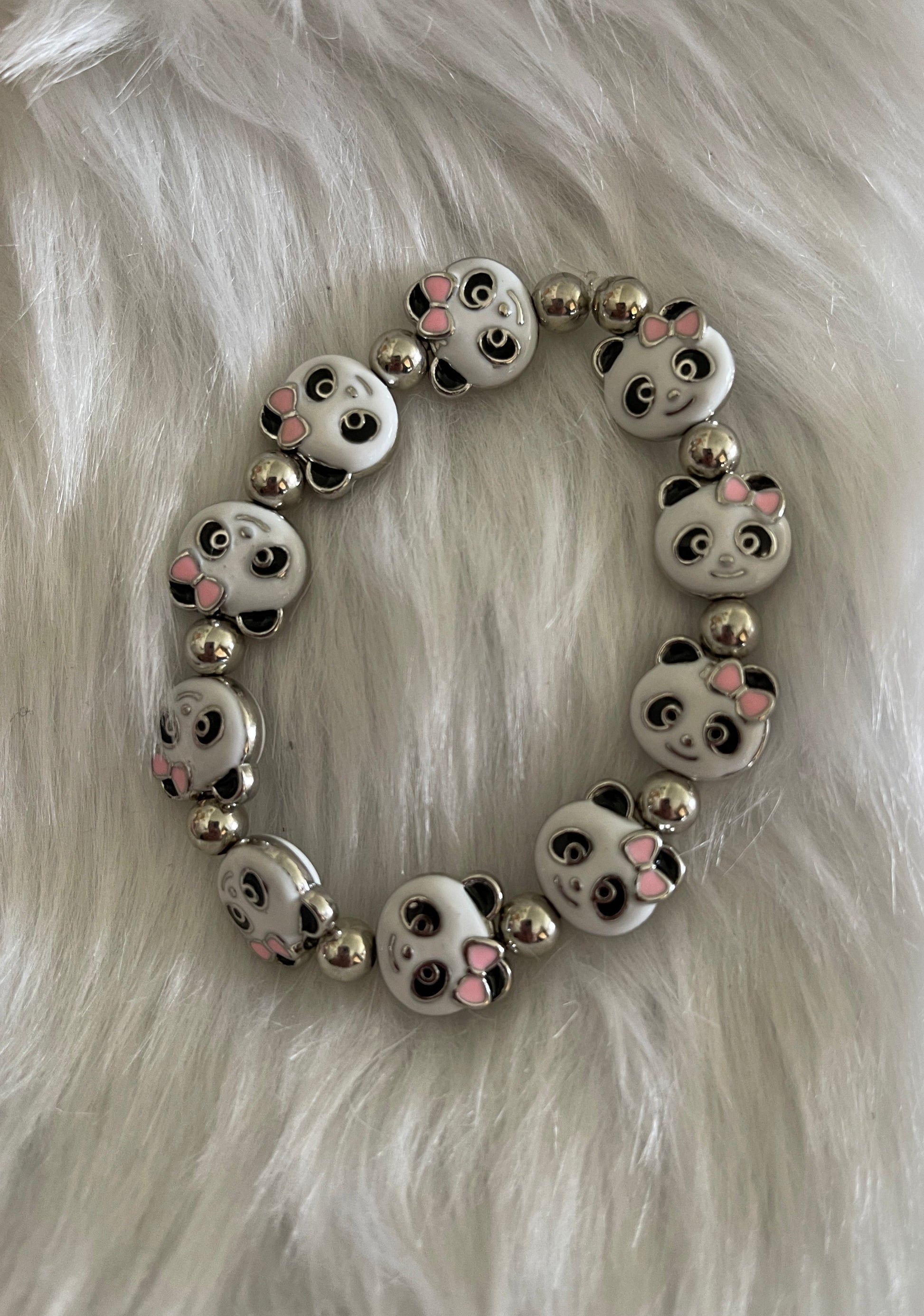 Enamel Metal Panda beaded Stretch braceletPink tiful of LOVE