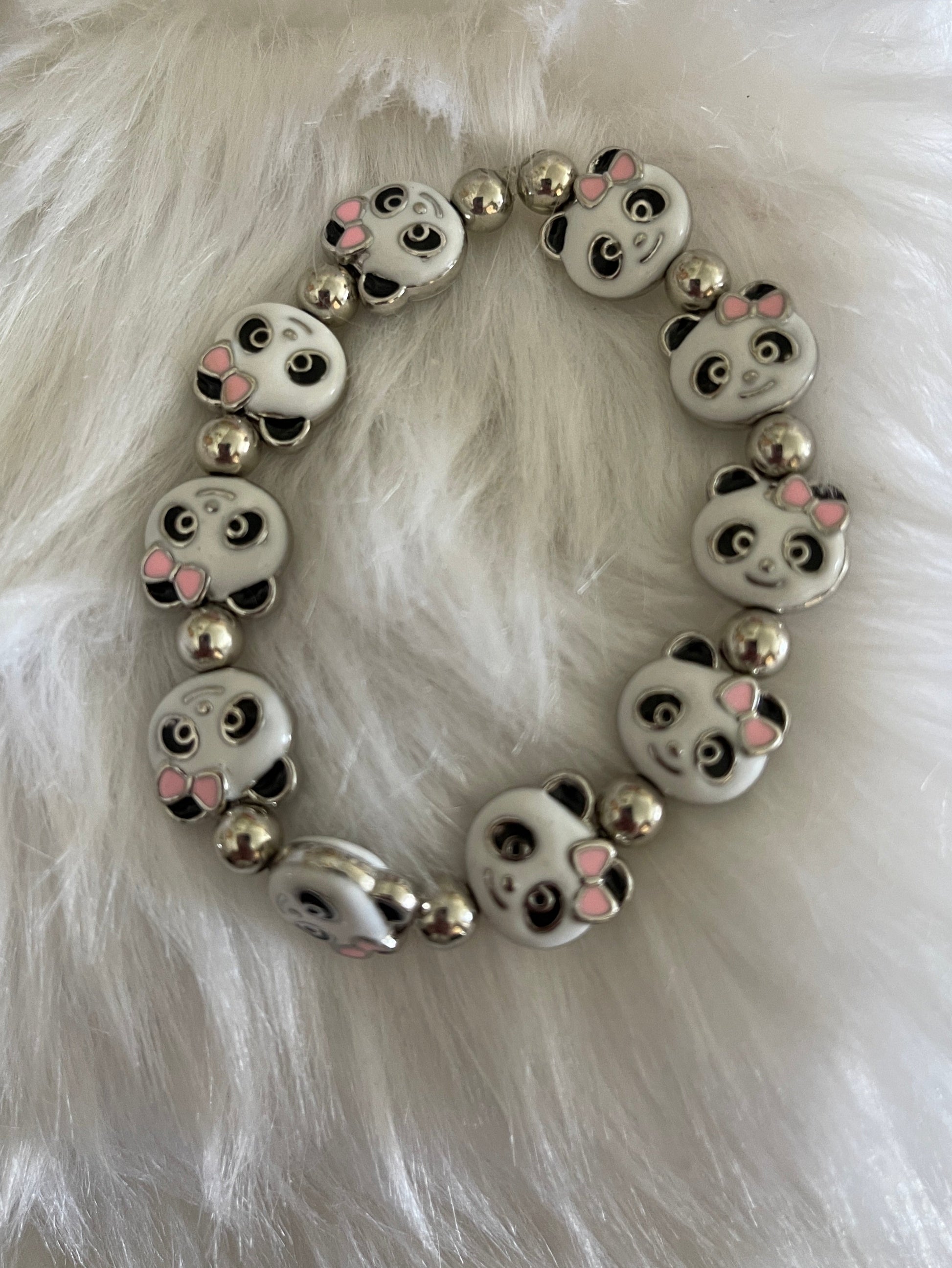 Enamel Metal Panda beaded Stretch braceletPink tiful of LOVE