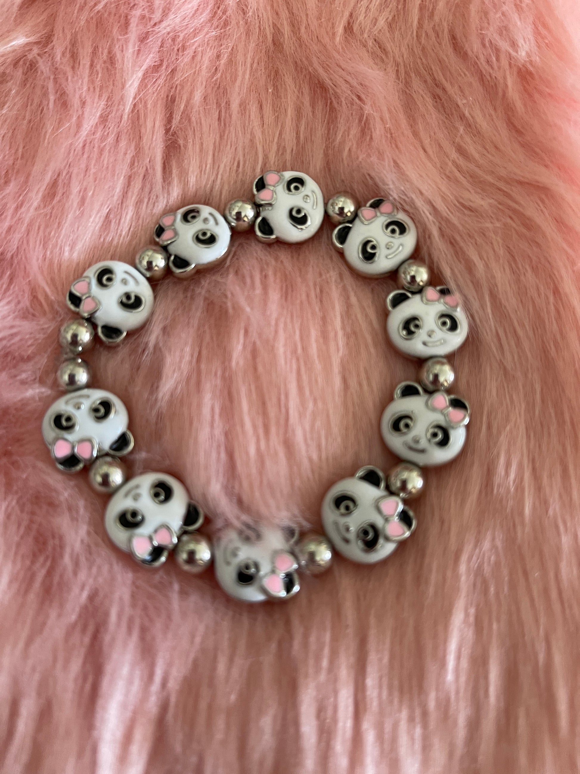 Enamel Metal Panda beaded Stretch braceletPink tiful of LOVE