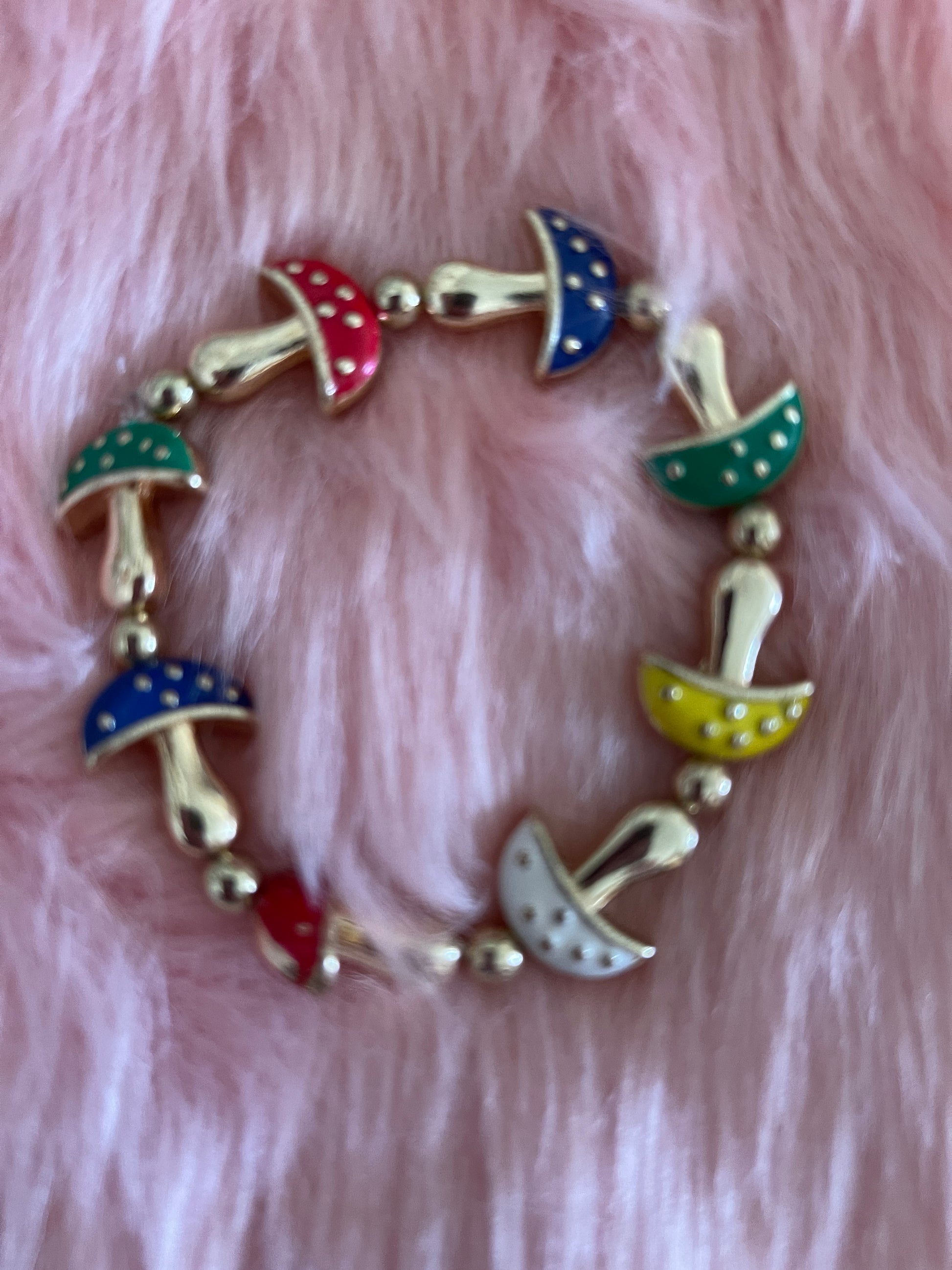 Multicolor Enamel Metal Mushroom beaded Stretch braceletPink tiful of LOVE