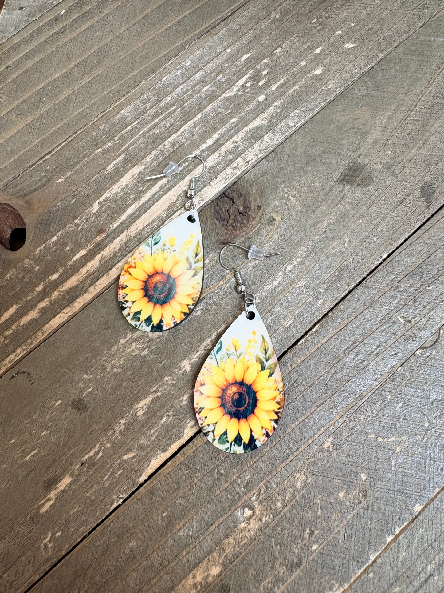 Double-Sided Sunflower &amp; Tie-Dye Teardrop Dangle Earrings