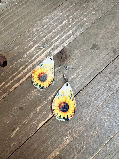 Double-Sided Sunflower &amp; Tie-Dye Teardrop Dangle Earrings