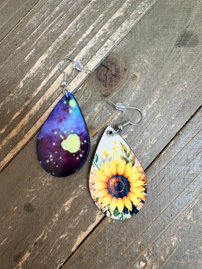 Double-Sided Sunflower &amp; Tie-Dye Teardrop Dangle Earrings