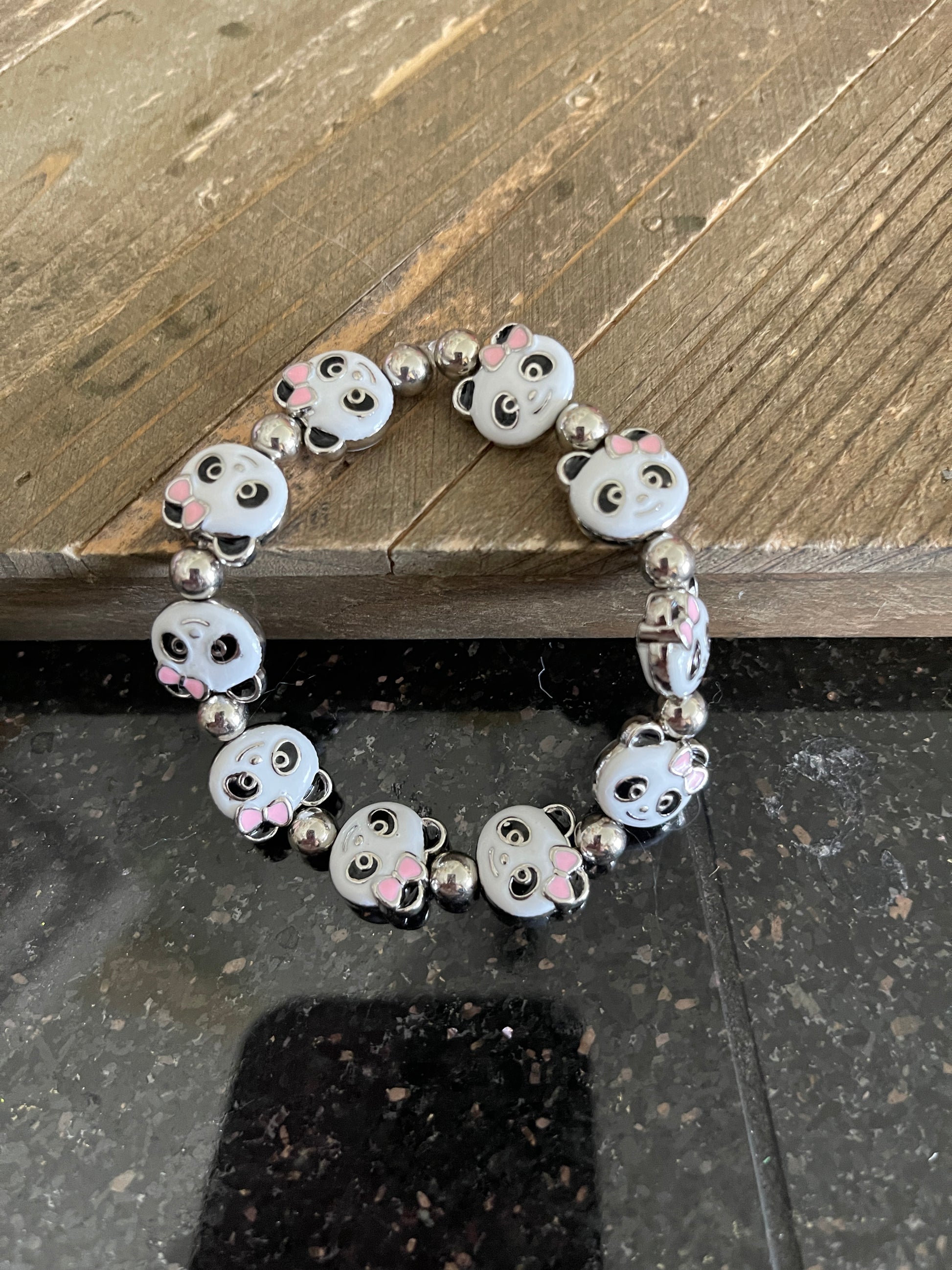 Enamel Metal Panda beaded Stretch braceletPink tiful of LOVE