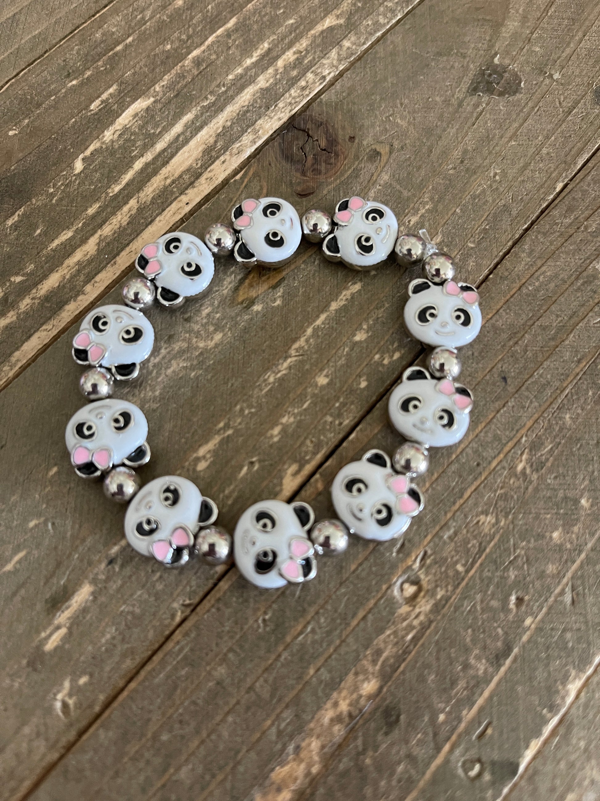 Enamel Metal Panda beaded Stretch braceletPink tiful of LOVE