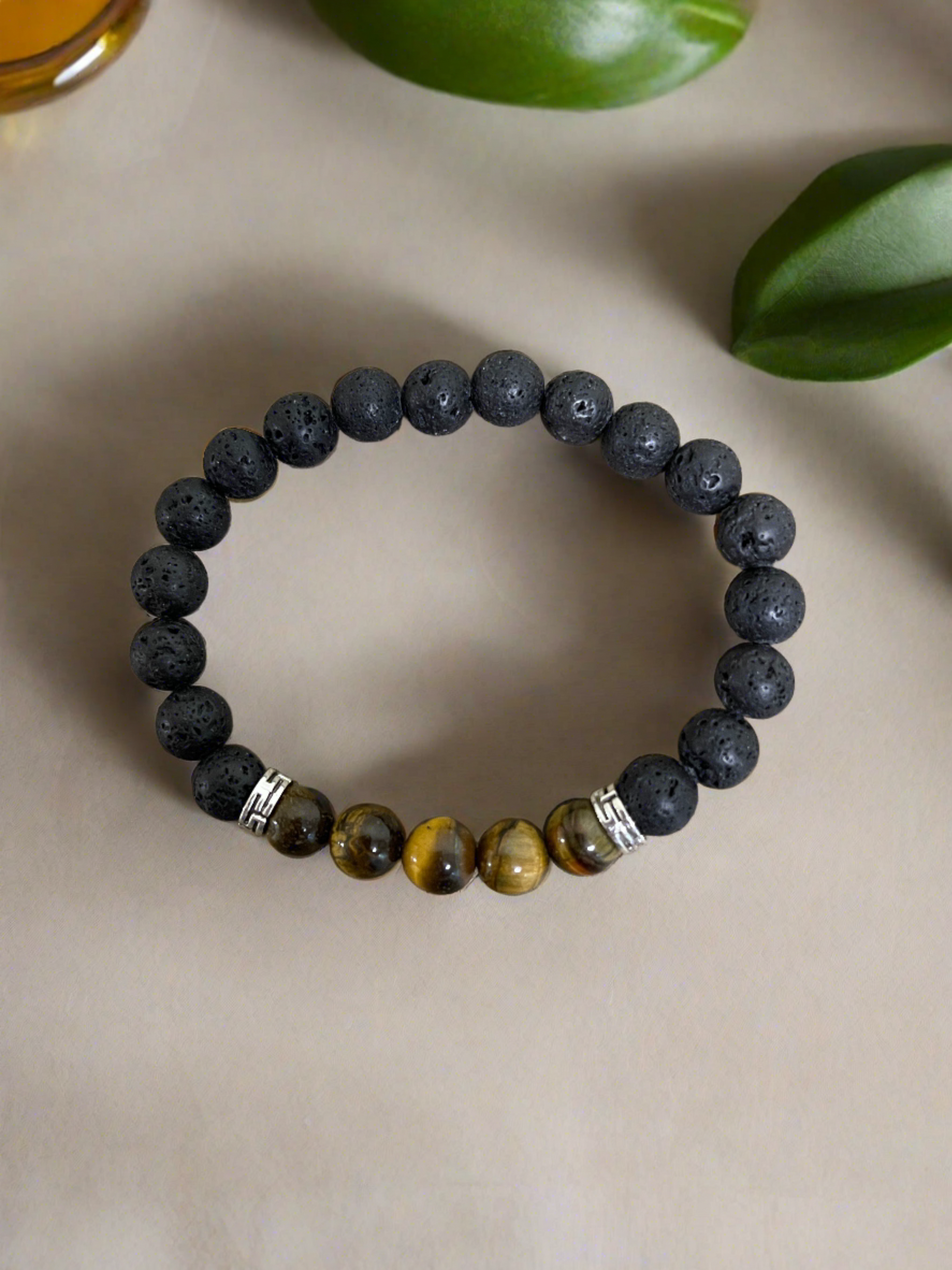 Lava Volcanic Stone and Tiger Eye Beaded Elastic/Stretch BraceletPink tiful of LOVE