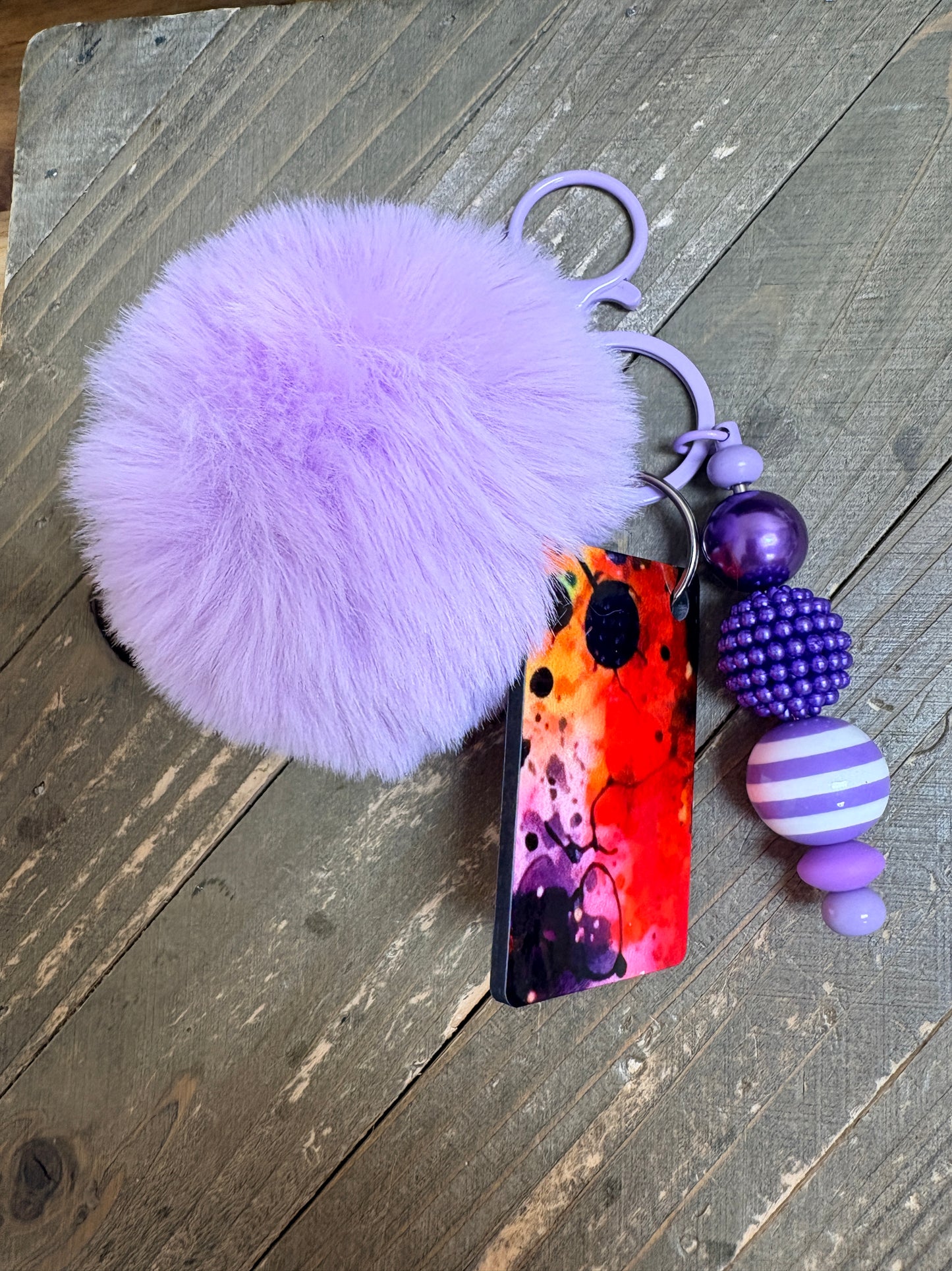 Purple Pom Pom Keychain