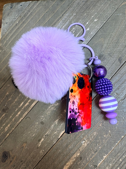 Purple Pom Pom Keychain