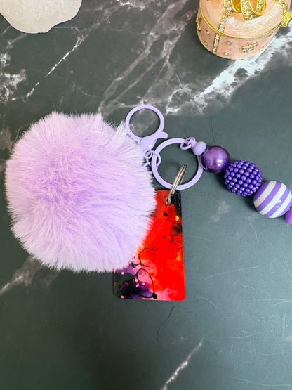 Purple Pom Pom Keychain