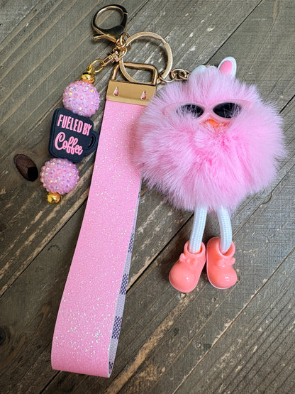 Pink Fluffy Furball Wristlet Keychain