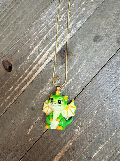 Green 3D Baby Dragon Pendant Necklace