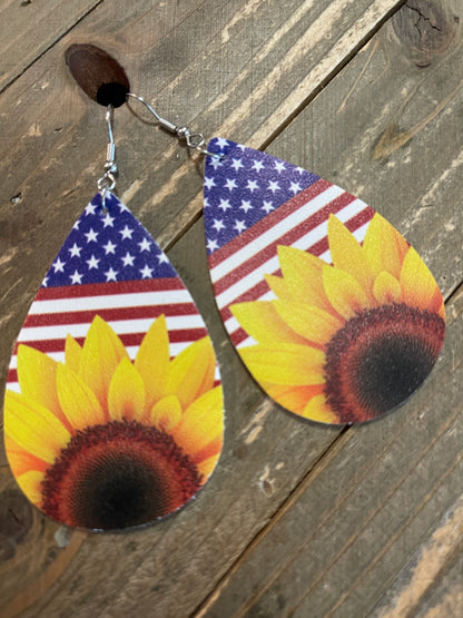 Independence Day/Sunflower Faux Leather Teardrop Wire EarringsPink tiful of LOVE