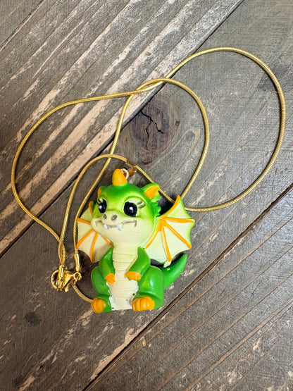 Green 3D Baby Dragon Pendant Necklace